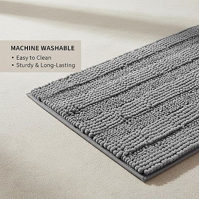 Chenille Striped Bathroom Rugs Extra Thick Soft Absorbent Rubber Backing Machine Wash Dry Bath Mats