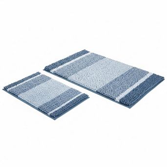 2 pc Thick Absorbent Fluffy Chenille Bath Mat Set Non Slip Soft Shaggy Mats