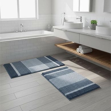 2 Piece Thick Absorbent Fluffy Chenille Bath Mat Set Non Slip Soft Shaggy Mats