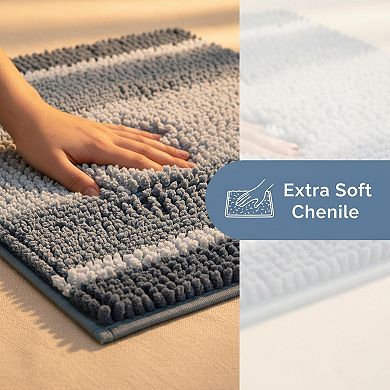 2 Piece Thick Absorbent Fluffy Chenille Bath Mat Set Non Slip Soft Shaggy Mats
