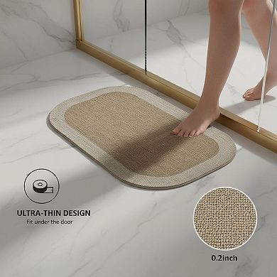 Half Circle Bath Mat Non Slip Thin Quick Dry Absorbent Washable Rubber Backing