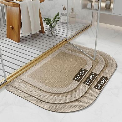 Half Circle Bath Mat Non Slip Thin Quick Dry Absorbent Washable Rubber Backing