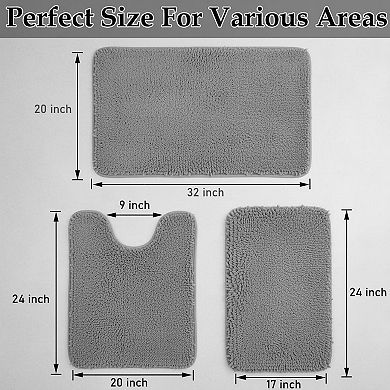 Ultra Soft Microfiber 3 Piece Bathroom Rug Set Non Slip Quick Dry Absorbent Machine Washable