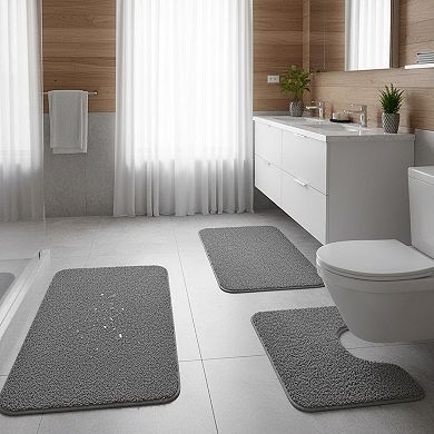 Ultra Soft Microfiber 3 Piece Bathroom Rug Set Non Slip Quick Dry Absorbent Machine Washable
