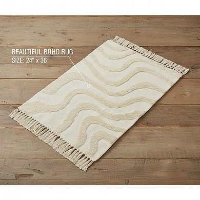 Boho Bath Rug Soft Cotton Tassels Washable Non-slip