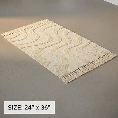 Boho Bath Rug Soft Cotton Tassels Washable Non-slip