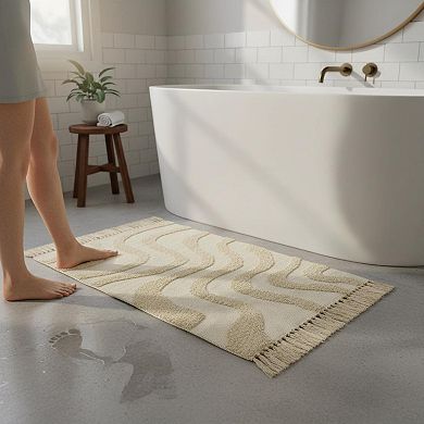 Boho Bath Rug Soft Cotton Tassels Washable Non-slip