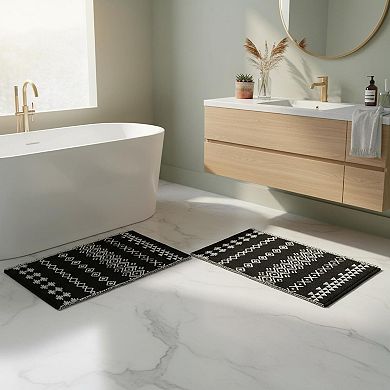 Boho Bath Mat Non Slip Pattern Tassels Absorbent Quick Dry Easy Care Multifunctional