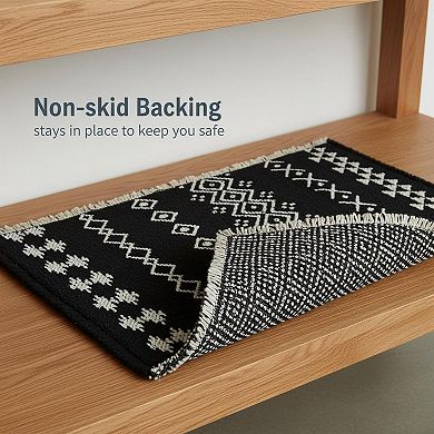 Boho Bath Mat Non Slip Pattern Tassels Absorbent Quick Dry Easy Care Multifunctional