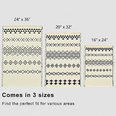 Boho Bath Mat Non Slip Pattern Tassels Absorbent Quick Dry Easy Care Multifunctional