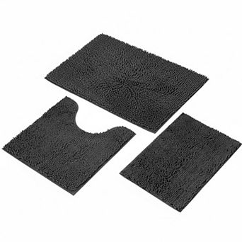 3 pc Bathroom Rugs Set Non-slip Pvc Backing Super Absorbent Washable Plush Carpet