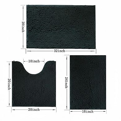 3 Piece Bathroom Rugs Set Non-slip Pvc Backing Super Absorbent Washable Plush Carpet