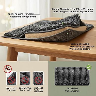 3 Piece Bathroom Rugs Set Non-slip Pvc Backing Super Absorbent Washable Plush Carpet