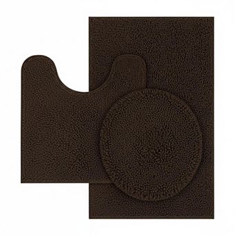 3 pc Chenille Bath Rug Set Non Slip Absorbent Plush with U Shape Contour & Lid Cover