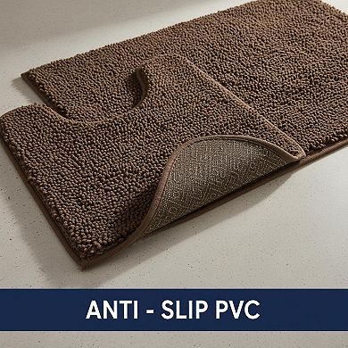 3 Piece Chenille Bath Rug Set Non Slip Absorbent Plush with U Shape Contour & Lid Cover