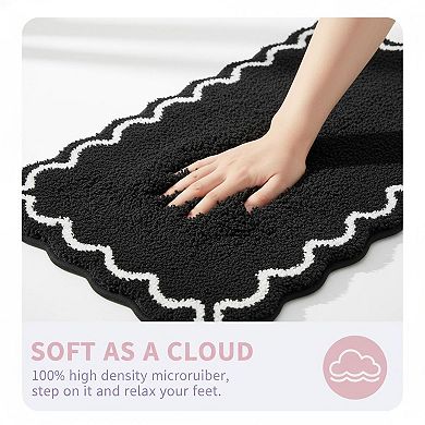 Black Scallop Non Slip Quick Dry Absorbent Microfiber Bath Mat