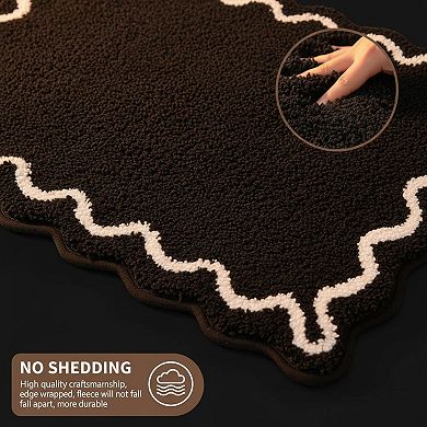 Black Scallop Non Slip Quick Dry Absorbent Microfiber Bath Mat