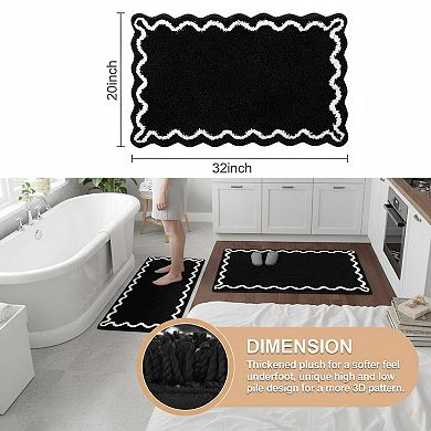 Black Scallop Non Slip Quick Dry Absorbent Microfiber Bath Mat