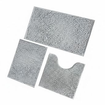 3 pc Chenille Bath Mat Set Super Absorbent Non Slip Thick Plush Machine Washable Bathroom Rugs
