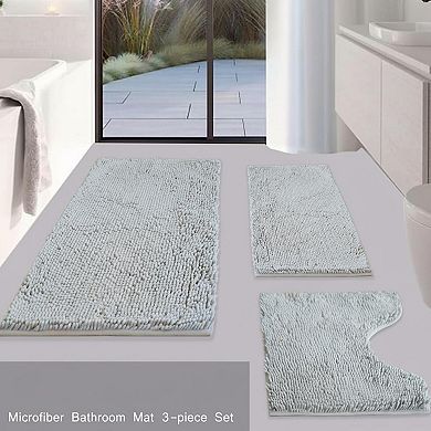 3 Piece Chenille Bath Mat Set Super Absorbent Non Slip Thick Plush Machine Washable Bathroom Rugs