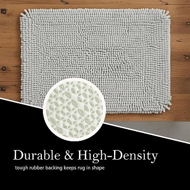 3 Piece Chenille Bath Mat Set Super Absorbent Non Slip Thick Plush Machine Washable Bathroom Rugs