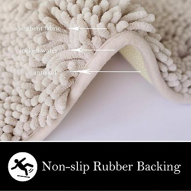 3 Piece Chenille Bath Mat Set Super Absorbent Non Slip Thick Plush Machine Washable Bathroom Rugs