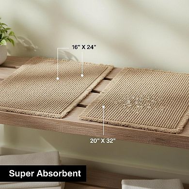 Set Of 2 Waffle Bath Mats Boho Non Slip Washable Super Absorbent Soft Fast Drying Bathroom Rugs