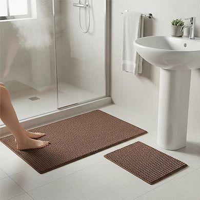 Set Of 2 Waffle Bath Mats Boho Non Slip Washable Super Absorbent Soft Fast Drying Bathroom Rugs