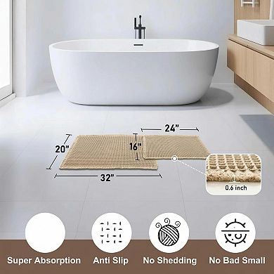 Set Of 2 Waffle Bath Mats Boho Non Slip Washable Super Absorbent Soft Fast Drying Bathroom Rugs