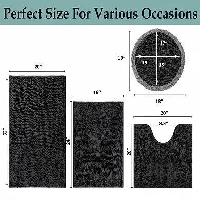 4 Piece Bathroom Rugs Set Extra Soft Chenille Non Slip Absorbent Quick Dry Machine Washable
