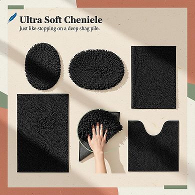 4 Piece Bathroom Rugs Set Extra Soft Chenille Non Slip Absorbent Quick Dry Machine Washable
