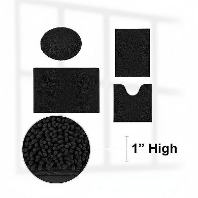 4 Piece Bathroom Rugs Set Extra Soft Chenille Non Slip Absorbent Quick Dry Machine Washable