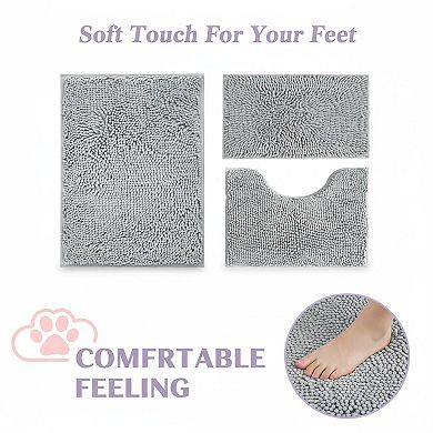 3 Piece Bathroom Rugs Set Extra Soft Thick Absorbent Non Slip Machine Washable Plush Mats