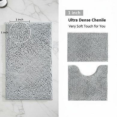 3 Piece Bathroom Rugs Set Extra Soft Thick Absorbent Non Slip Machine Washable Plush Mats