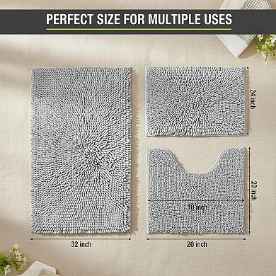 3 Piece Bathroom Rugs Set Extra Soft Thick Absorbent Non Slip Machine Washable Plush Mats