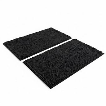 2 pc Chenille Bath Rug Set Soft Absorbent Non Slip Machine Washable Shaggy