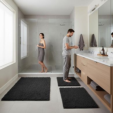 2 Piece Chenille Bath Rug Set Soft Absorbent Non Slip Machine Washable Shaggy