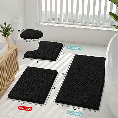 2 Piece Chenille Bath Rug Set Soft Absorbent Non Slip Machine Washable Shaggy