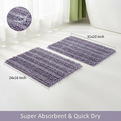 2 Piece Bathroom Rugs Set Shiny Butter Chenille Non Slip Water Absorbent Machine Washable