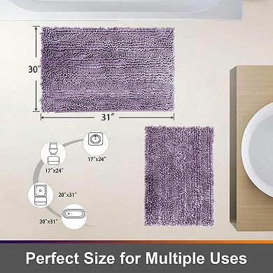 2 Piece Bathroom Rugs Set Shiny Butter Chenille Non Slip Water Absorbent Machine Washable