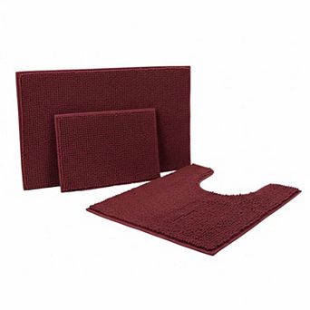 3 pc Bathroom Rugs Set Ultra Soft Non Slip Chenille Absorbent Bath Mats