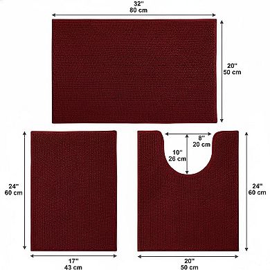 3 Piece Bathroom Rugs Set Ultra Soft Non Slip Chenille Absorbent Bath Mats