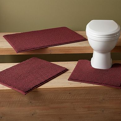 3 Piece Bathroom Rugs Set Ultra Soft Non Slip Chenille Absorbent Bath Mats
