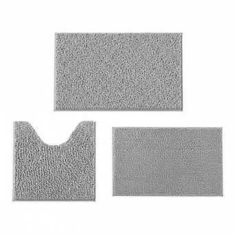3 pc Bathroom Rugs Set Extra Soft Absorbent Shaggy Non-slip Chenille Mats