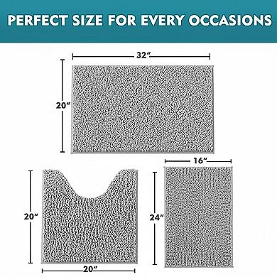 3 Piece Bathroom Rugs Set Extra Soft Absorbent Shaggy Non-slip Chenille Mats