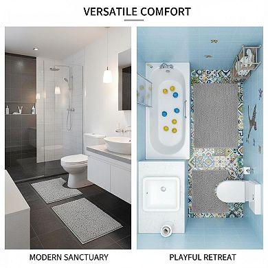 3 Piece Bathroom Rugs Set Extra Soft Absorbent Shaggy Non-slip Chenille Mats