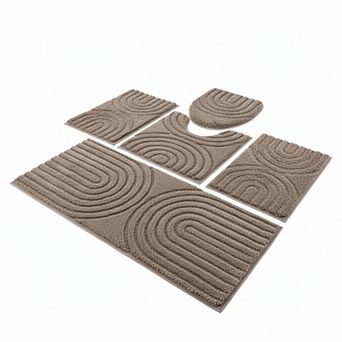 5 pc Bathroom Rug Set Plush Absorbent Non Slip Machine Washable Toilet Cover Runner U Shaped