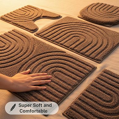 5 Piece Bathroom Rug Set Plush Absorbent Non Slip Machine Washable Toilet Cover Runner U Shaped