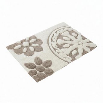 Cotton Tufted Bathroom Rug Medallion Floral Plush Absorbent Quick Dry Spa Shower Room Decor