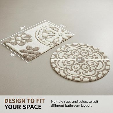 Cotton Tufted Bathroom Rug Medallion Floral Plush Absorbent Quick Dry Spa Shower Room Decor